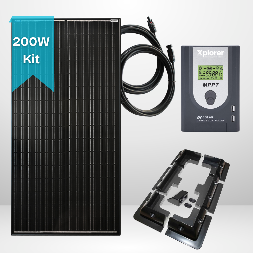 200W Xplorer Monocrystalline Solar Panel Kit With 20A MPPT Controller- All Black