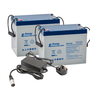 Pair Of 12v Expedition 80ah Agm Mobility Scooter Batteries & Charger Bundle